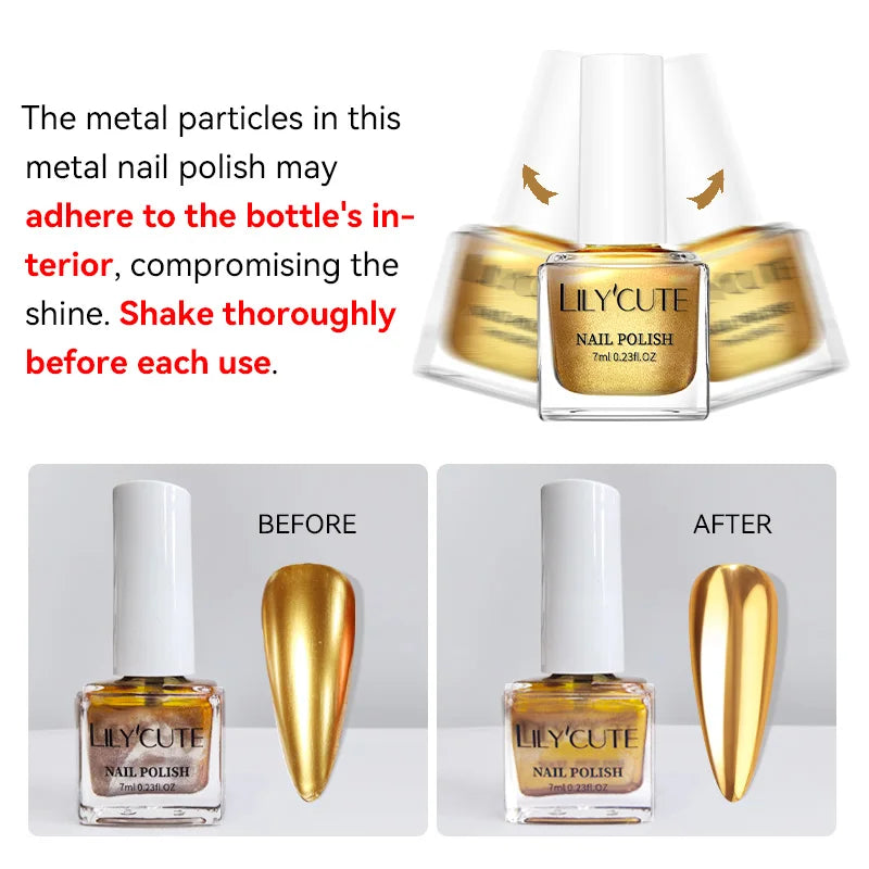 LILYCUTE 7ml Mirror Metallic Nail Polish No Need of UV LED Lamp Nail Supplies Vernis Red Purple Mirror Effect for Nails