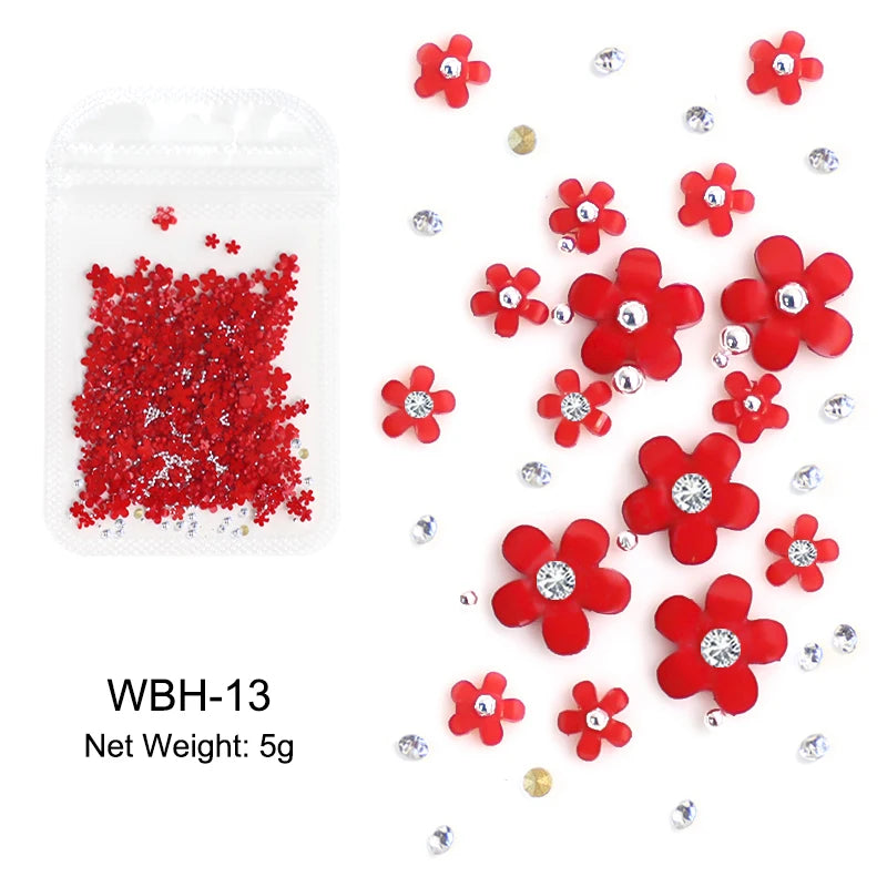 White Acrylic Flower Nail Art Decorations Mixed Size Rhinestones Red Blue Gem Manicure Tools Accessories DIY Nails Design 5g