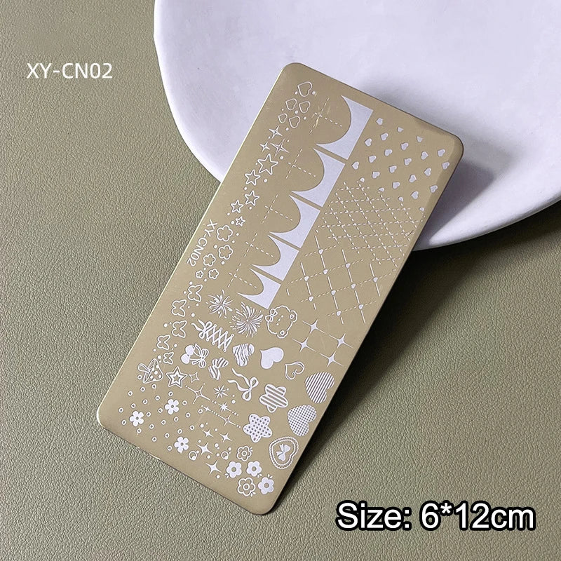 Gold Nail Stamping Plates Bow Lace Butterfly Flower Leaf Stainless Steel Stencil Nail Art Stamps Geometry Template Transfer Mold
