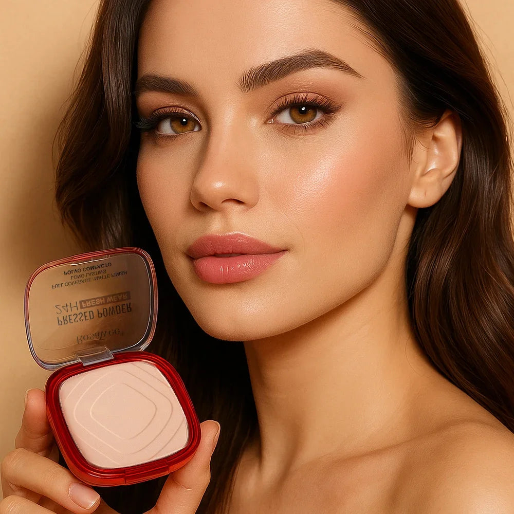 Waterproof Matte Pressed Powder Full Coverage Oil Control 24H Weightless Foundation Long Lasting Non Caking Finishing