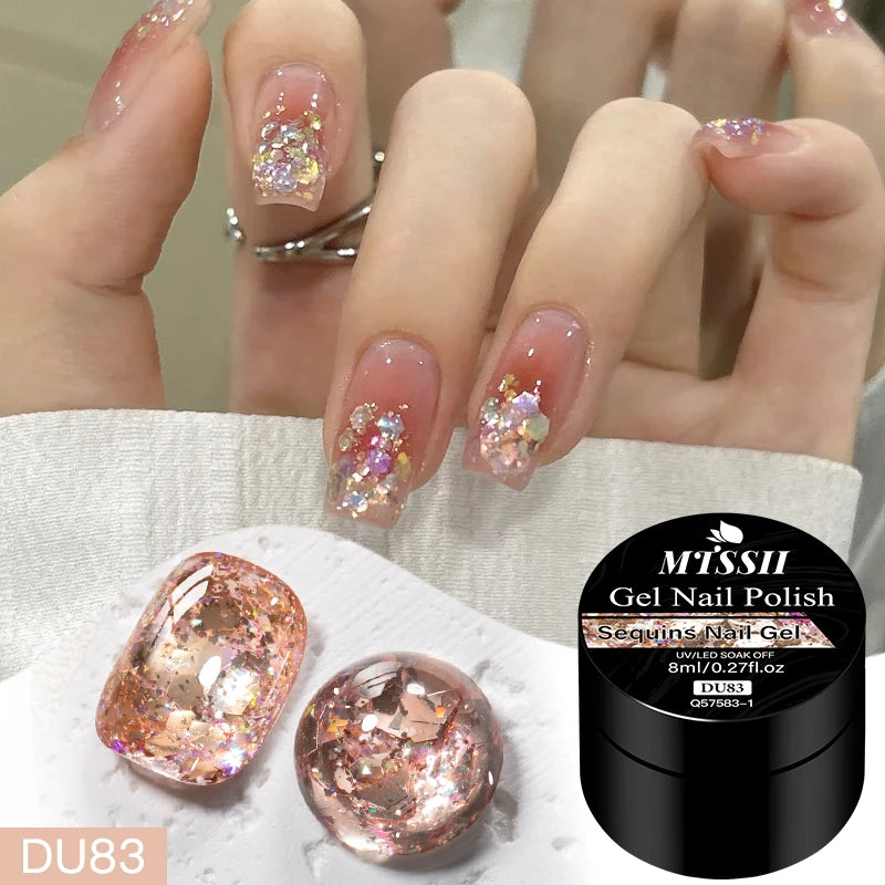 8ml Sequins Nail Gel Nail Polish Vibrant Blue Pink Colors Glitter Semi Permanent Soak Off UV LED Nail Art Varnish For Manicure