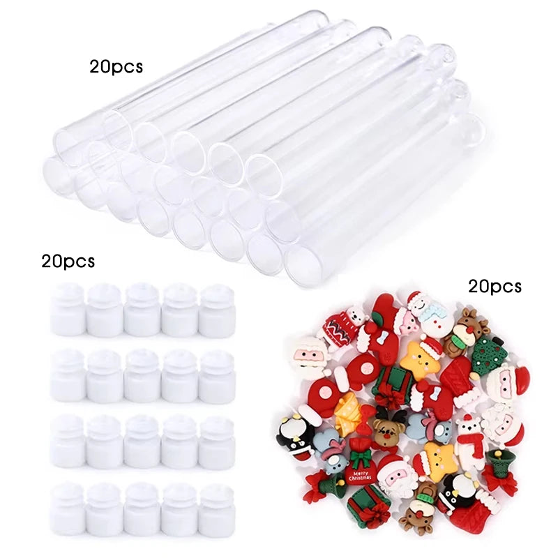 20Pcs Reusable Eyelash Brush Tube Christmas Style Disposable Mascara Wands Applicator with Tube Dust-proof Tubes Makeup Tools