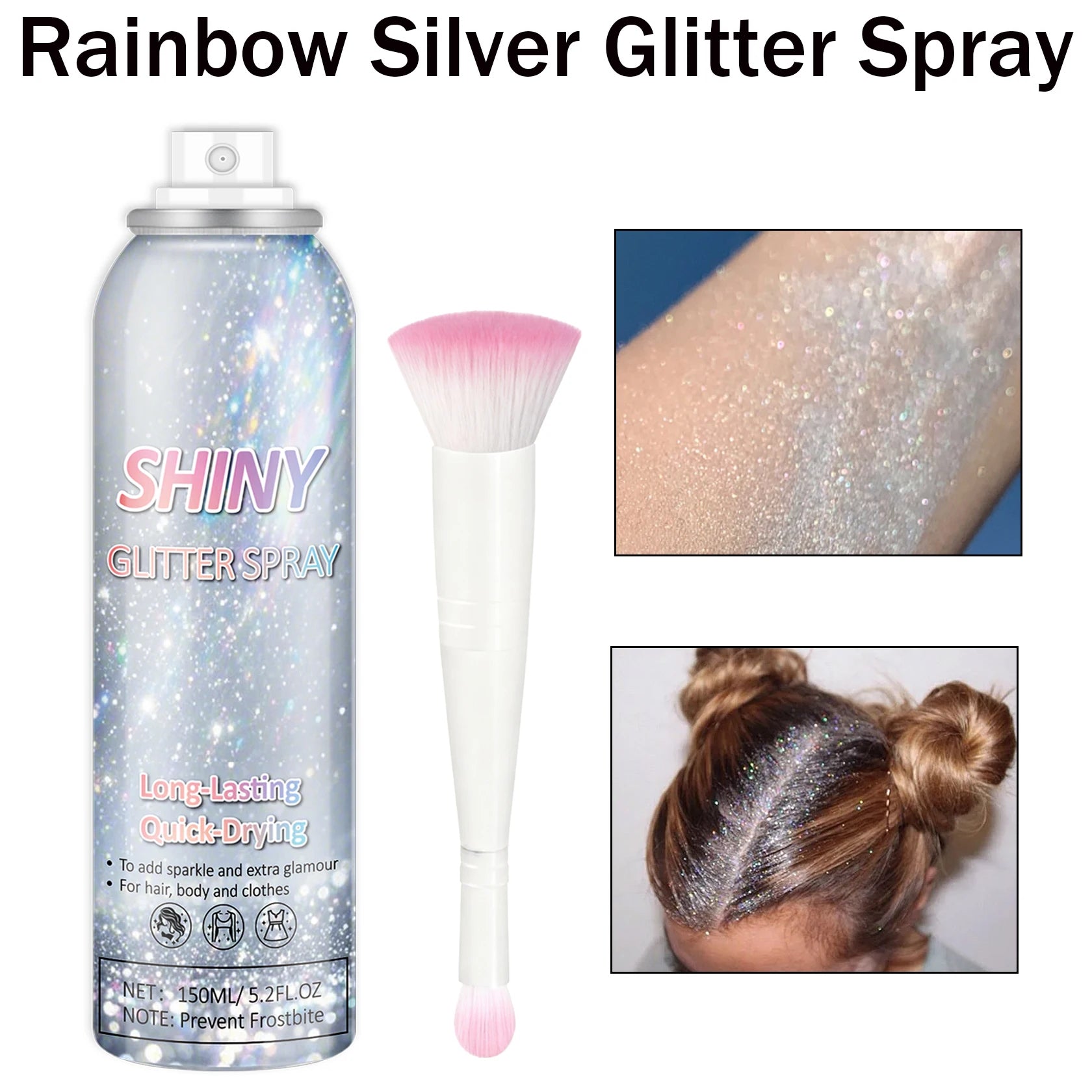 2025 Hot Sale Holographic Rainbow Silver Glitter Spray for Hair Body Quick-Drying Long Lasting Glitter Christmas Decorations