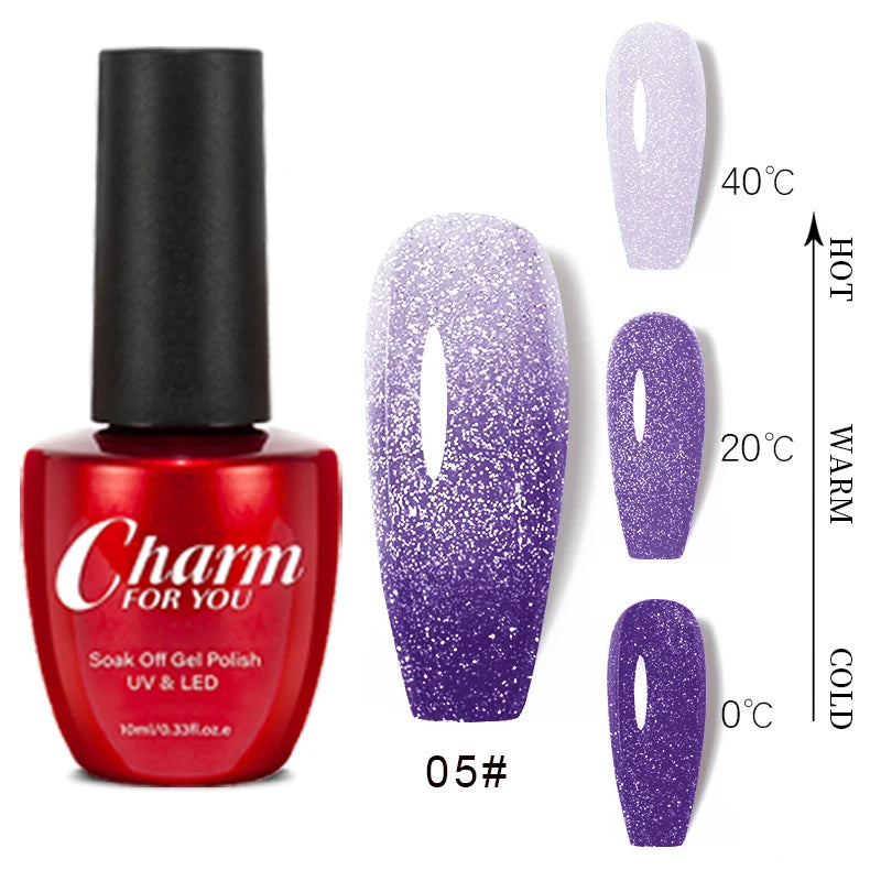 10ml Glitter Thermal Gel Nail Polish 3 Layers Temperature Changing Semi Permanant Soak Off UV LED Nail Art Gel Varnish DIY Gel