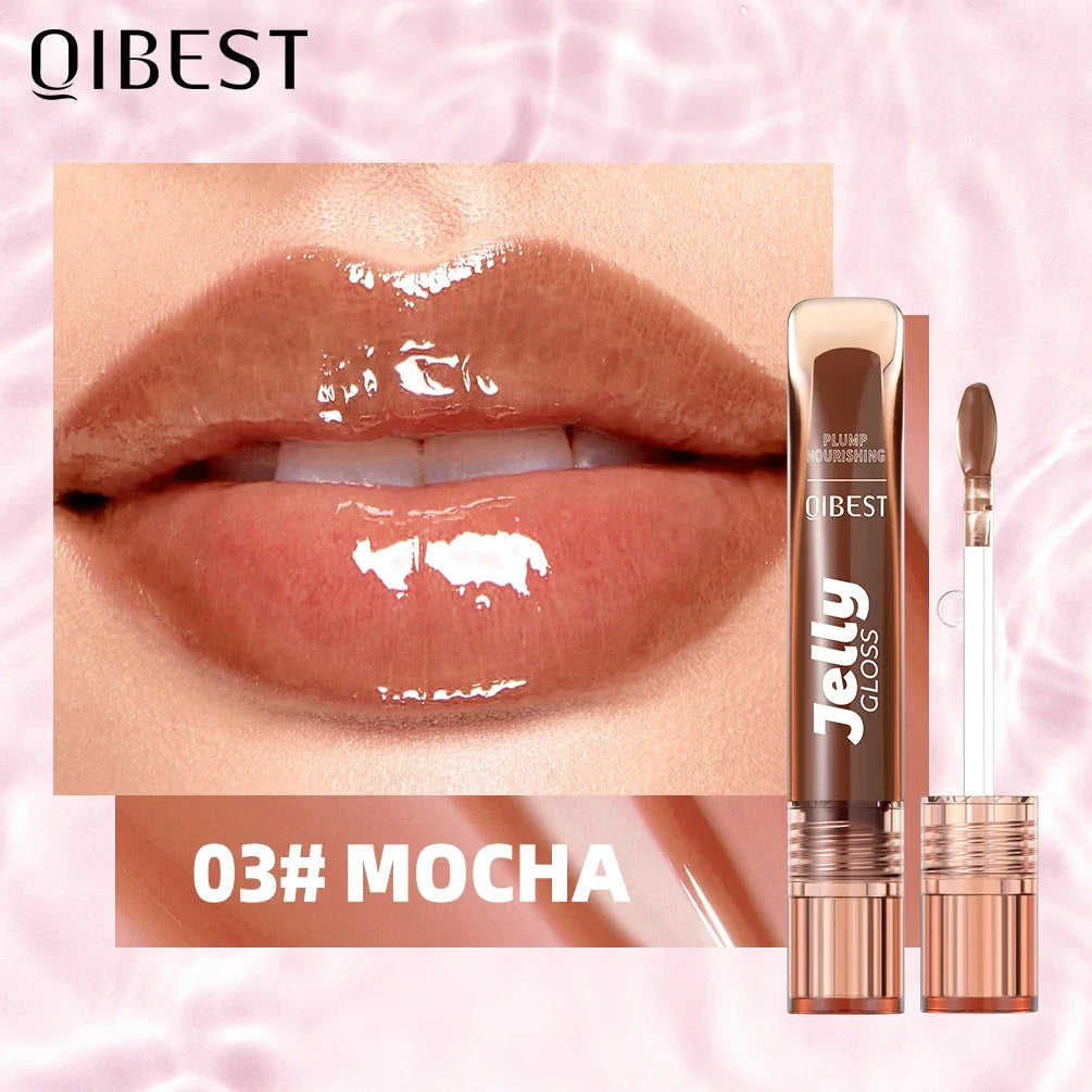 QIBEST Mirror Pearl Lip Gloss Long Lasting Moisturizing Lipstick Shine Glitter Lip Glaze Women Non Stick Cup Lip Tint Cosmetics