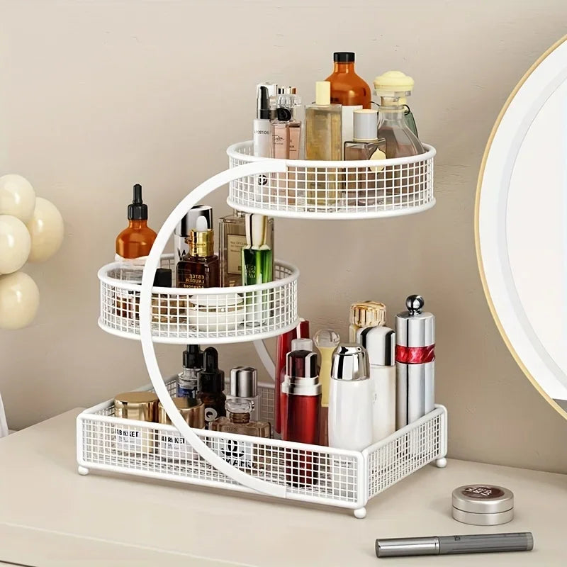 1pc Metal Makeup Storage Rack Cosmetic Organizer Dresser Multi-layer Skincare Organizing Box Lightweight No-Installation Home