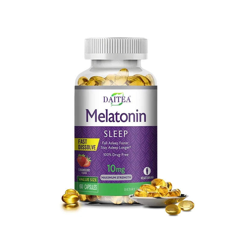 Daitea Melatonin 10mg, Sleep Dietary Supplement, 120 Strawberry Flavored Capsules, Contains Melatonin - Healthy Sleep