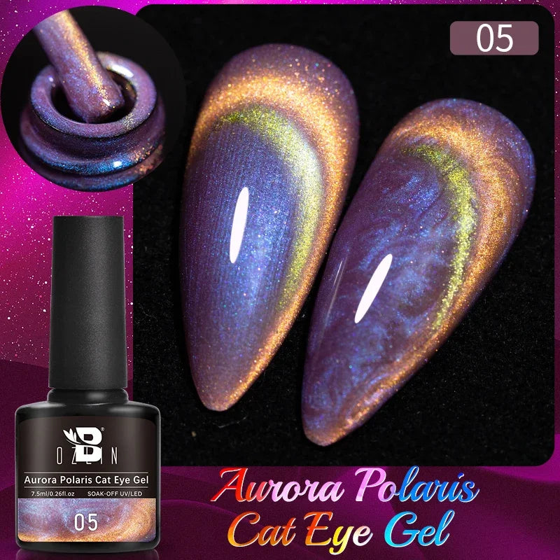 AWStorG 7.5ML Golden Gradient Cat Eye Magnetic Gel Sparkling Glitter Nail Polish Semi Permanent UV Nail Art No Need Base Color