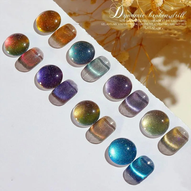 6PCS ASHE Holographic Glitter Neon Cat Eye Gel Nail Polish Set with Free Magnet, Cateye Blue Green Purple Soak Off Gel Polish