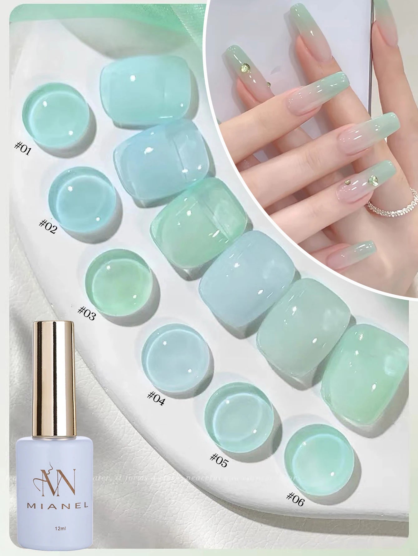 MIANEL1-12pcs 12ML Pink Blue White Green Series With Explosive Glitter Gel Nail Polish, Popular Yun Brocade Diamond Gel Polish