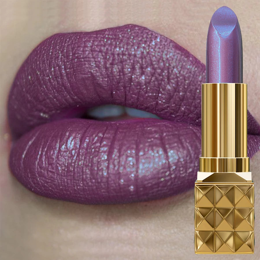 1PC Sexy Color Glitter Lipstick Flash Lasting Easy Color Diamond Lip Tint Shiny Metallic Lip Makeup Gifts for Women Lip Gloss