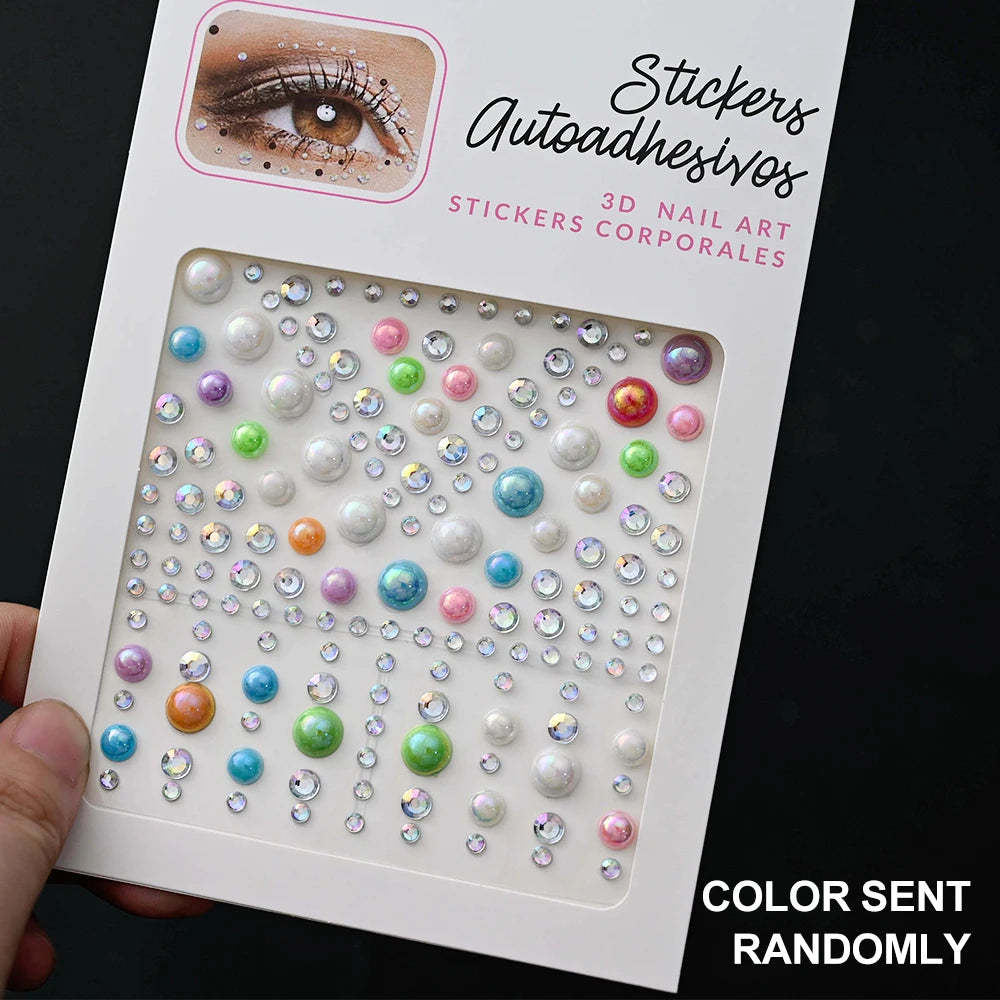 New 3/4/5mm 900pcs Pearl Face Gem Stickers Shining Glittle Self Adhesive Waterproof Rhinestone Stickers Party Wedding Makeup