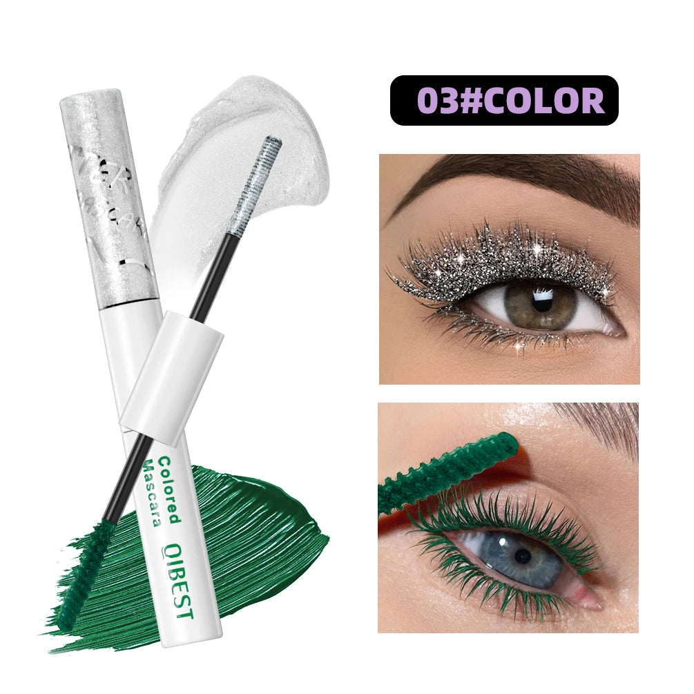 QIBEST Double Head Diamond Glitter Mascara Lasting Colored Mascara Eyelashes Pink Blue Green Red Brown Voluminous Mascara Rimel