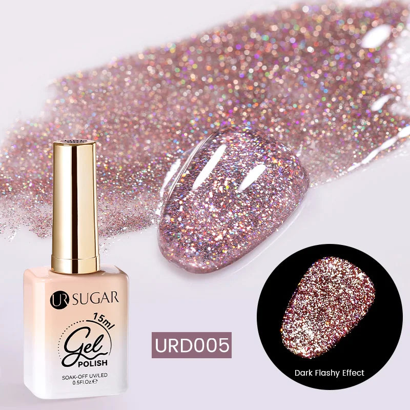 UR SUGAR 15ml Red Reflective Shining Nail Gel Polish Sparkling Semi Permanent Soak Off UV Gel Glitter DIY Nail Art for Winter