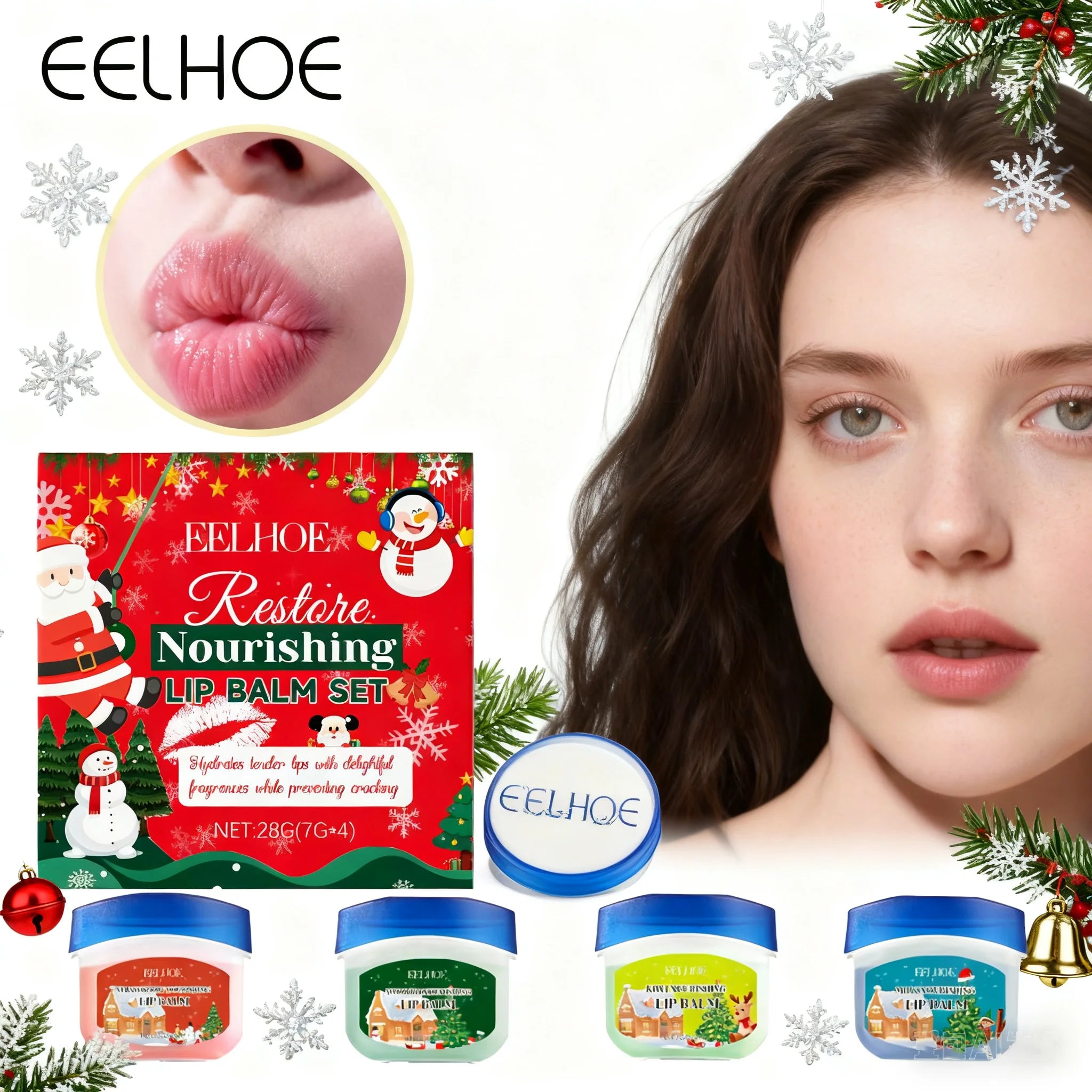 Christmas Lip Balm Gift Set 4 Pack Moisturizing Lip Care non-greasy feel Holiday Stocking Stuffer for Women Men 4 flavors