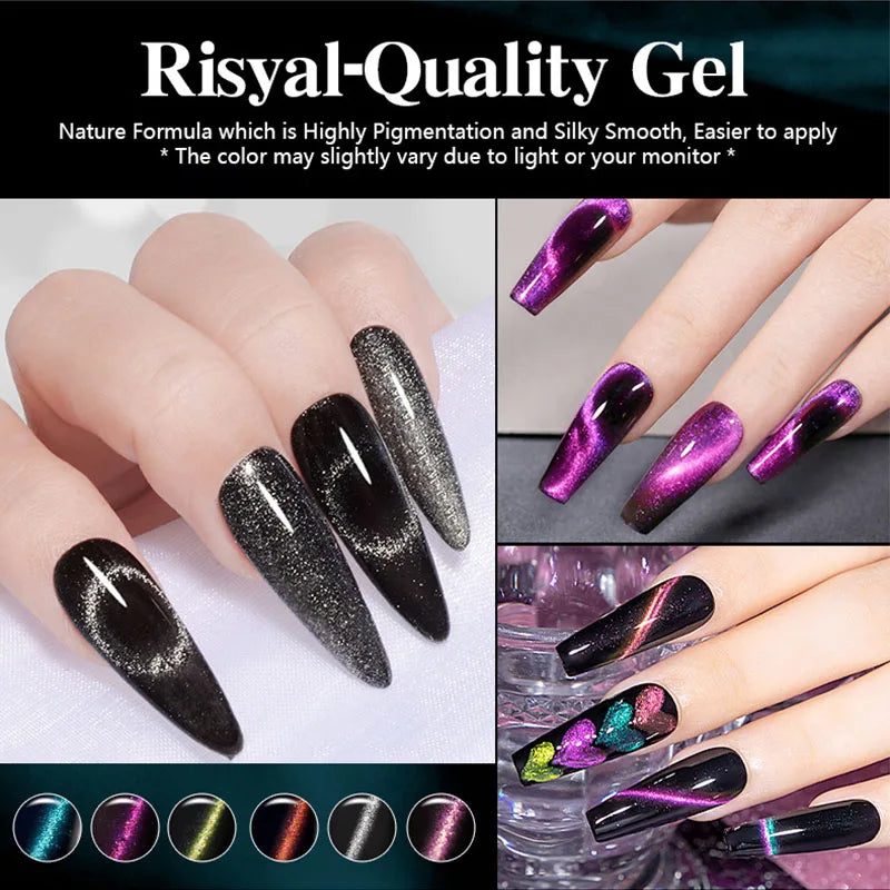 Galaxy Gel Nail Polish 12 PCS Jelly Nail Set Glitter Cat Eye Color Changing Nail Polish Kit Treasure Box Collection With 4 PCS B