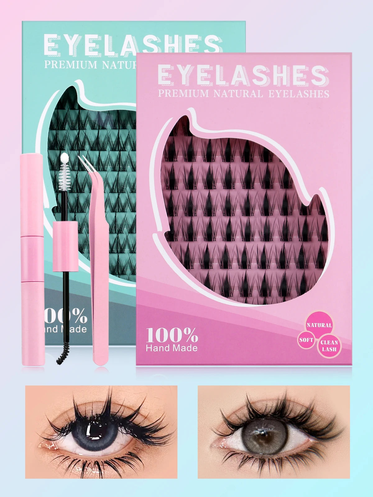 GROINNEYA DIY Lash Kit 10-18mm Manga Lashes Mixed Tray Lash Clusters Individual Eyelashes Kit with Lash Bond DIY Lashes
