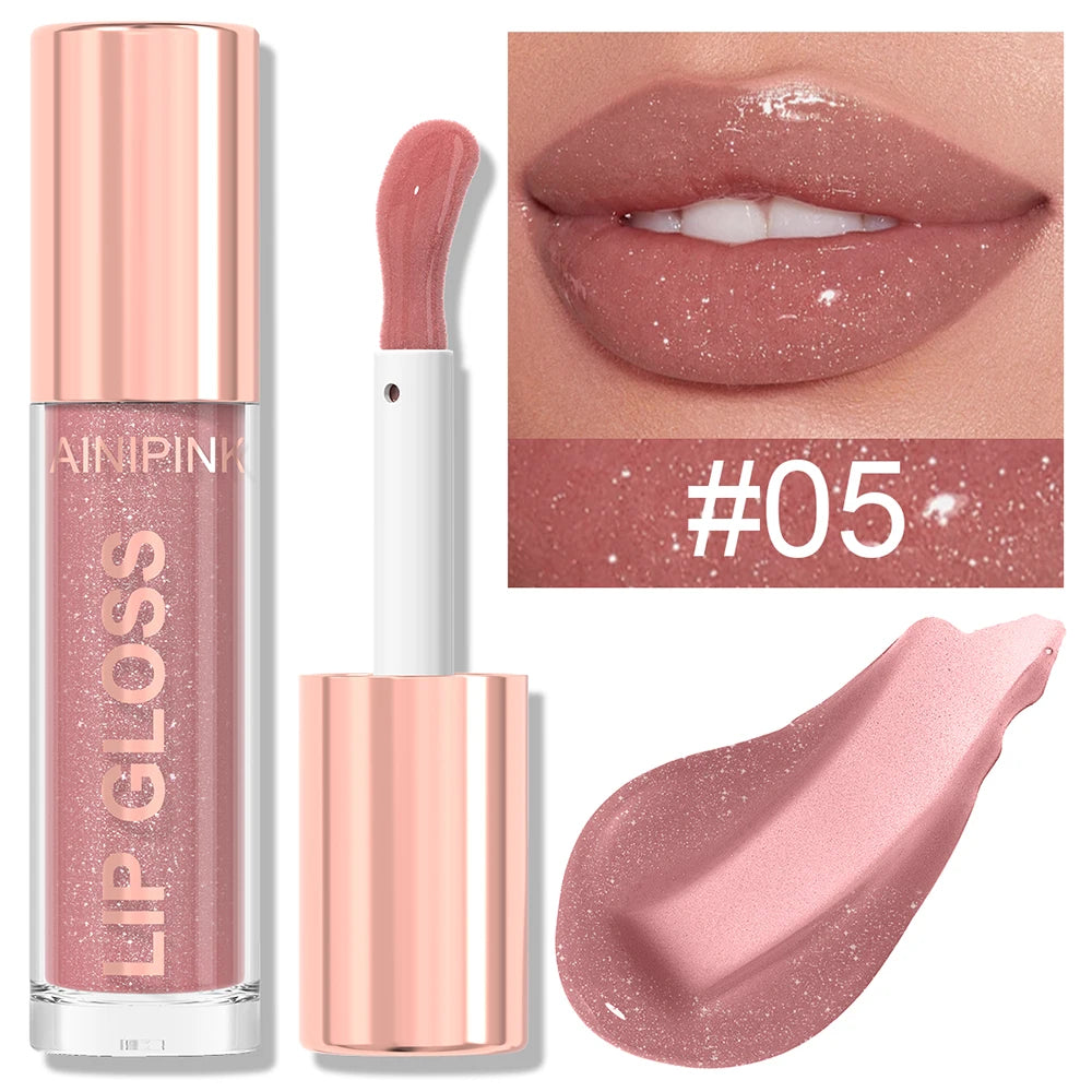Glitter Lip Gloss Lipstick, Lip Tint Moisturizing Hydrating Long Lasting Non-Stick Cup Waterproof Nude Lip Plumper High Pigment