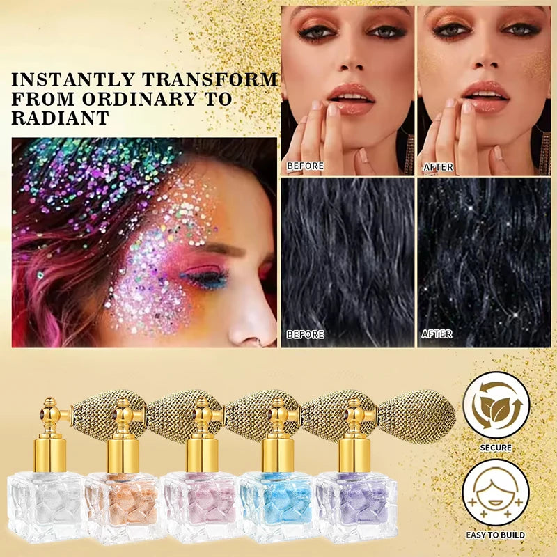 Diamond Shimmering Multi-Color Brightening Glitter Spray High Gloss Face Body Powder High Glitter Spray Powder Makeup Cosmetics