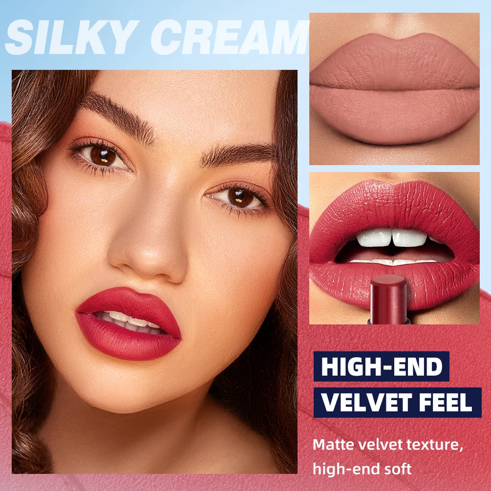 QIBEST Nude Velvet Matte Lipstick Long-lasting Highly Pigmented Lip Tint Not Stick Cups Red Green Orange Black White Lip Stain