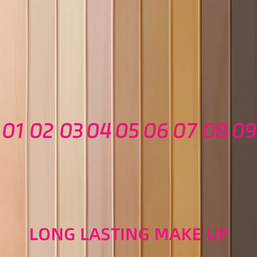 9-Shade Liquid Foundation | Full Coverage, High-Coverage Base Makeup, Cushion Finish, Natural Matte