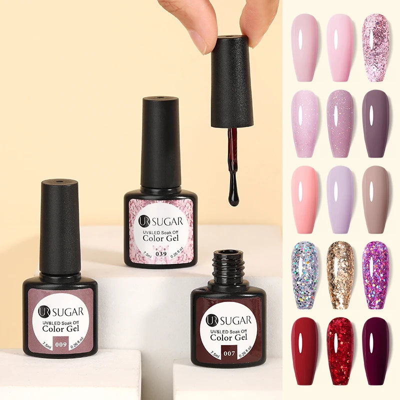 UR SUGAR 7.5ml Rose Glitter Solid Color Gel Nail Polish Jelly Nude Pink Semi Permanent DIY Nail Art UV LED Soak Off Gel