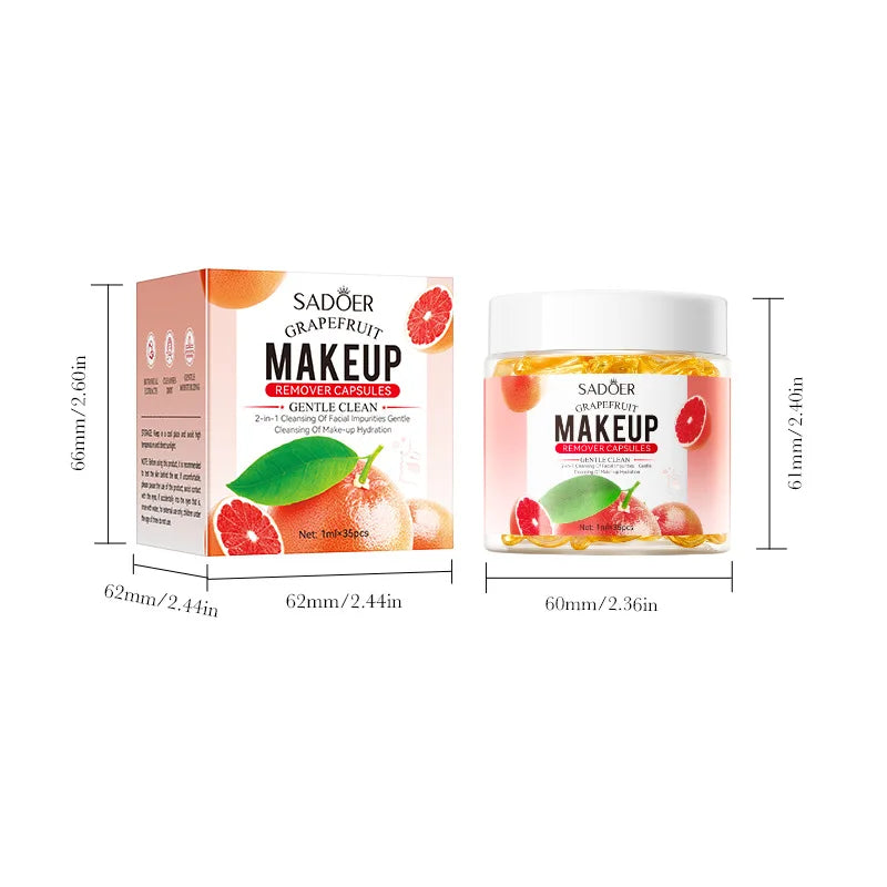 Grapefruit Makeup Remover Capsules - Makeup Remover Oil Cream Cleansing Dissolves Makeup Portable Makeup Remover Capsules
