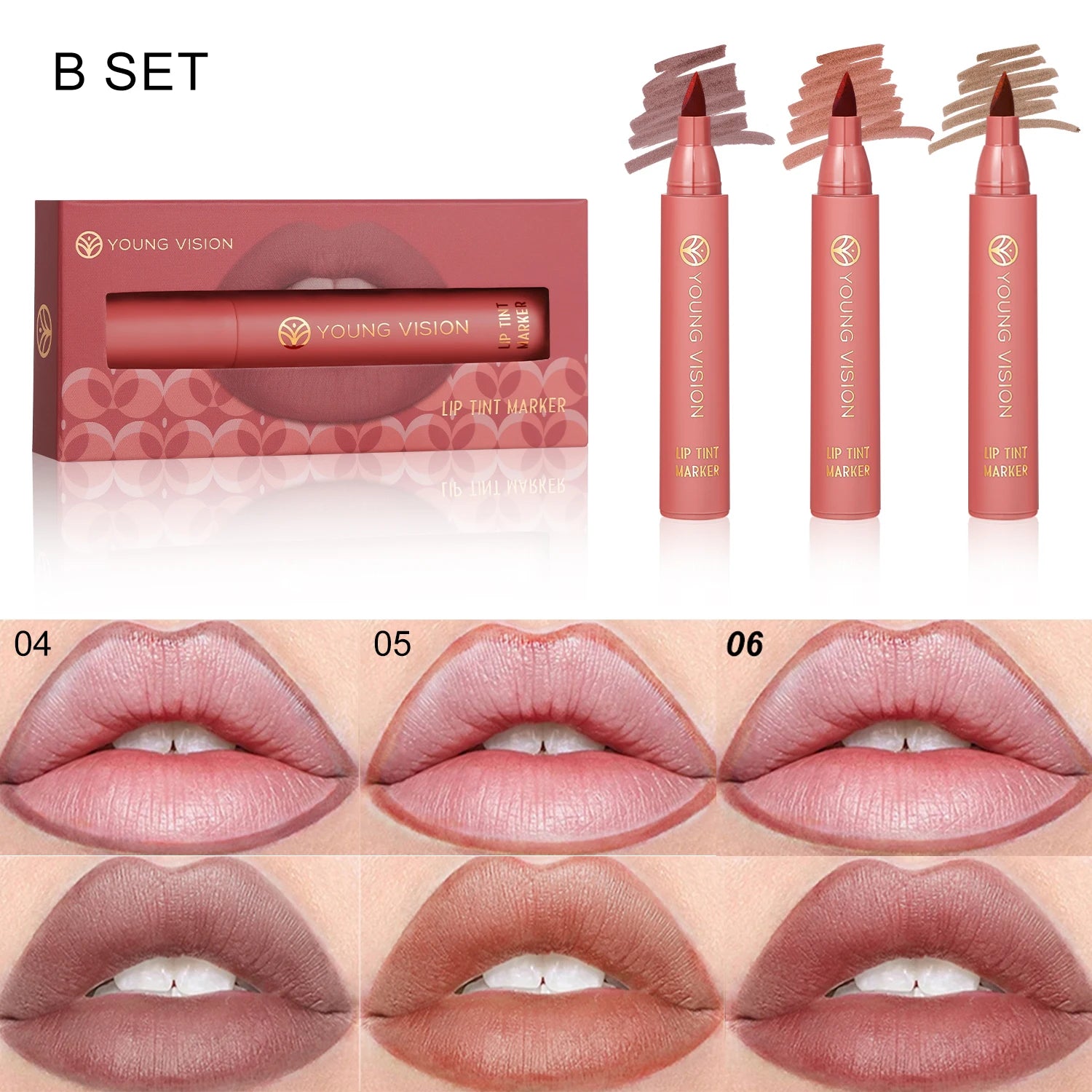 3pcs/ set Lip Tint Marker Liquid lipstick Nude Matte Shades, Lip Liner and Stick 2-in-1, Durable waterproof Christmas gift