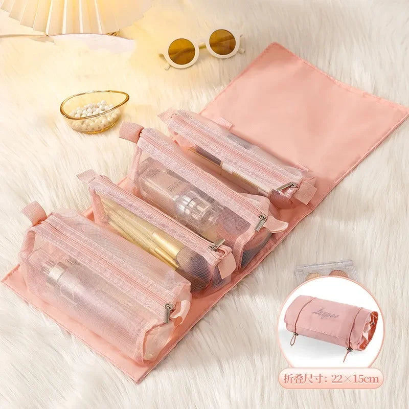 Portable Large Capacity 4 in 1 Makeup Bags Portable Folding Travel Cosmetics Storage Toiletry Bag Detachable Cosmetic Bag
