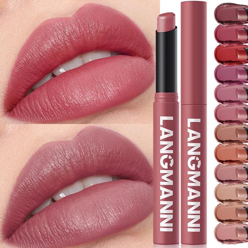 12 Color Matte Lipstick Non-Stick Cup Long-Lasting Velvet Finish Lipstick Pen Smooth Matte Lip Color Waterproof Non-Fading