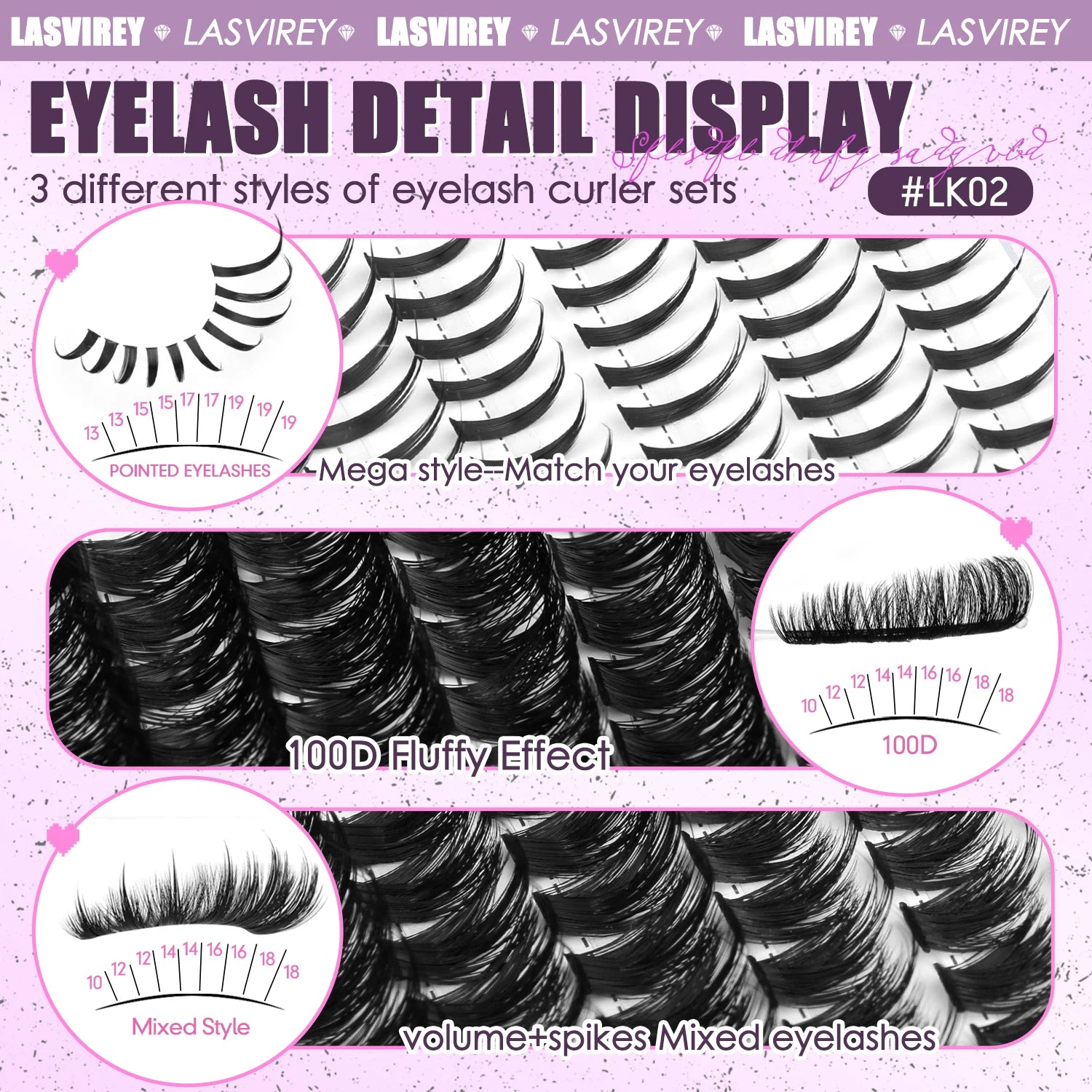 LASVIREY Lash Clusters DIY Spiky Cluster Lashes Mixed Styles Fluffy Volume Clusters Lashes Fluffy Individual Eyelashes Extension