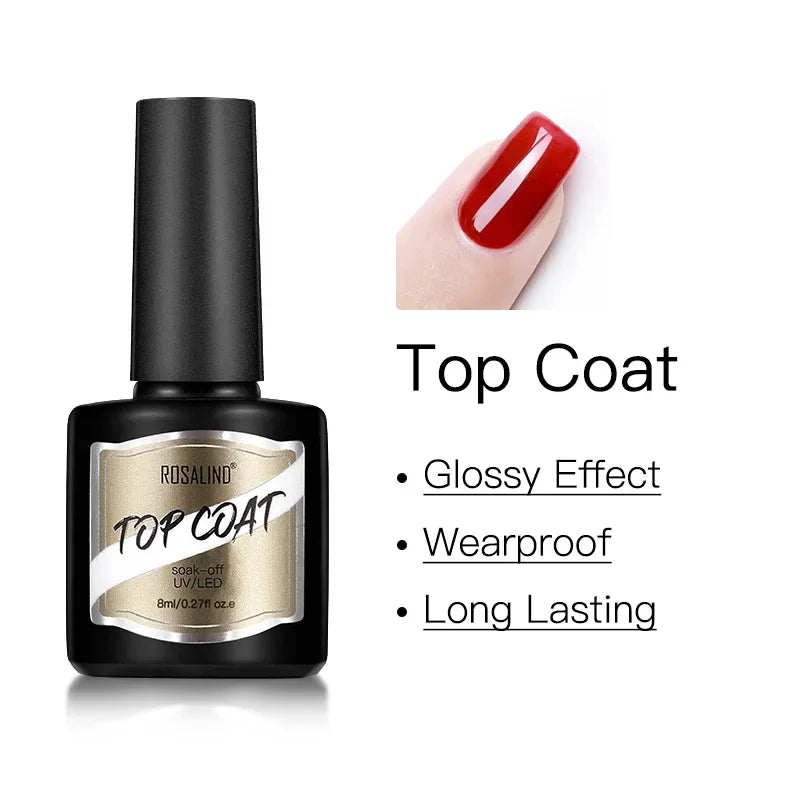 ROSALIND Glossy Matte Top Coat Nail Gel Polish Rhinestone Top Coat Glue Gel Varnishes Semi Permanent UV/LED Cure