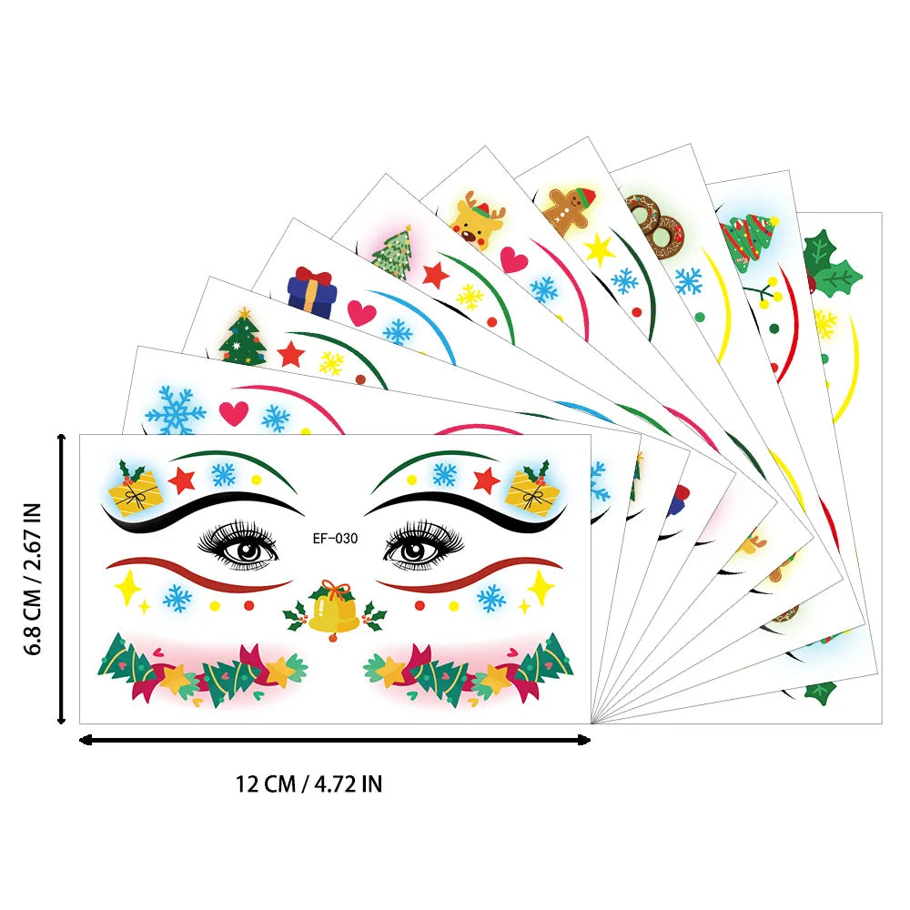 10pcs 2026 Christmas Eyeshadow Blush Face Tattoo Stickers Waterproof Dopamine Makeup Eyeliner Temporary Tattoos Cute Face Decals