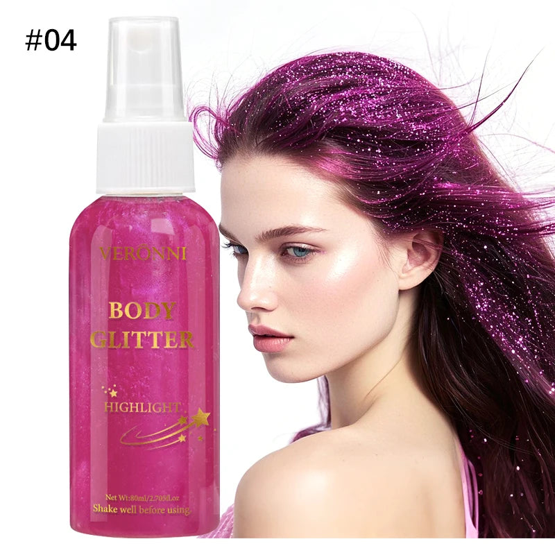 Liquid highlighter spray, high shine glitter spray, holographic highlighter spray, long lasting body halloween party makeup