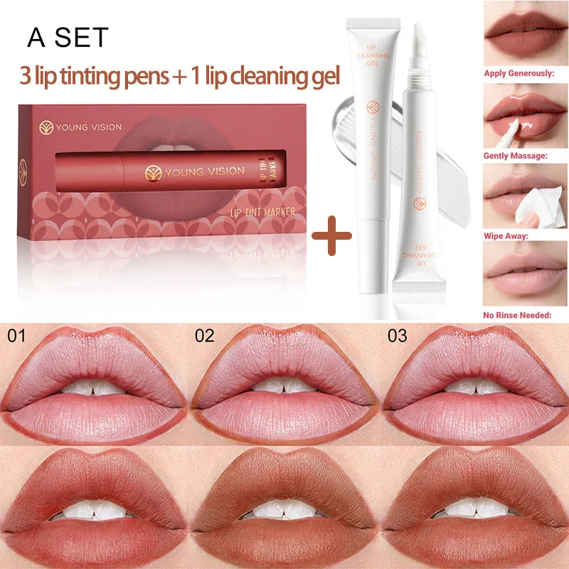 3pcs/ set Lip Tint Marker Liquid lipstick Nude Matte Shades, Lip Liner and Stick 2-in-1, Durable waterproof Christmas gift