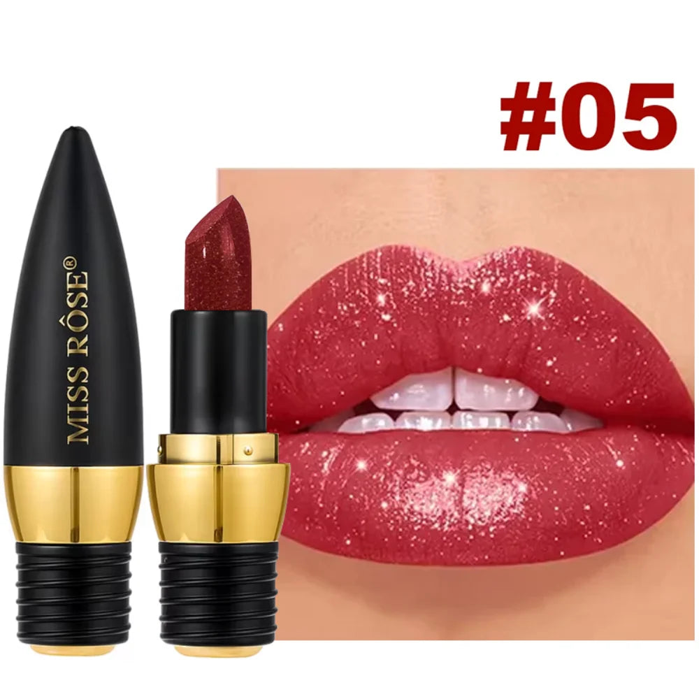 3 Color Black Sparkling Velvet Lipstick Metal Waterproof Long lasting Matte Diamond Lipstick Women's Cosmetics