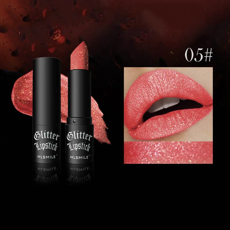 6Colors Glitter Lipstick Waterproof Long Lasting Diamond Pearlescent Metallic Lipstick Black Lipgloss Women Lips Makeup Cosmetic
