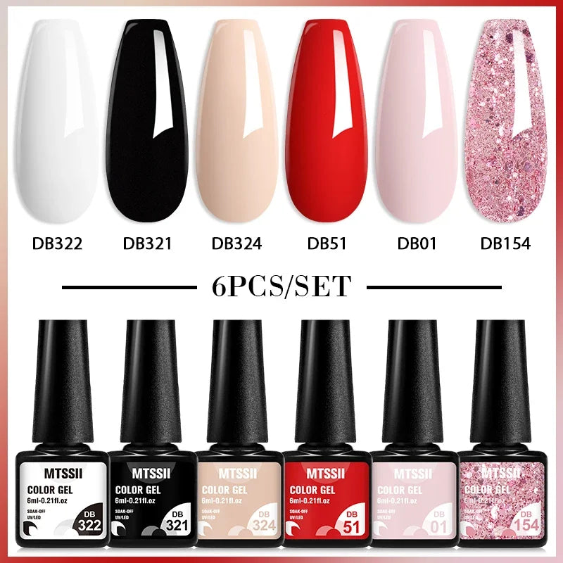 MTSSII 6PCS/Set Sparkly Red Roes Red Gel Nail Polish Shinning Nail Art LED UV Gel Varnish Nail Supplies Manicure Kit for Nails