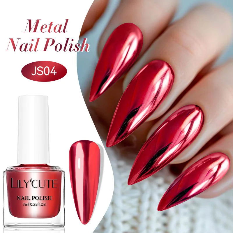 LILYCUTE 7ml Mirror Metallic Nail Polish No Need of UV LED Lamp Nail Supplies Vernis Red Purple Mirror Effect for Nails