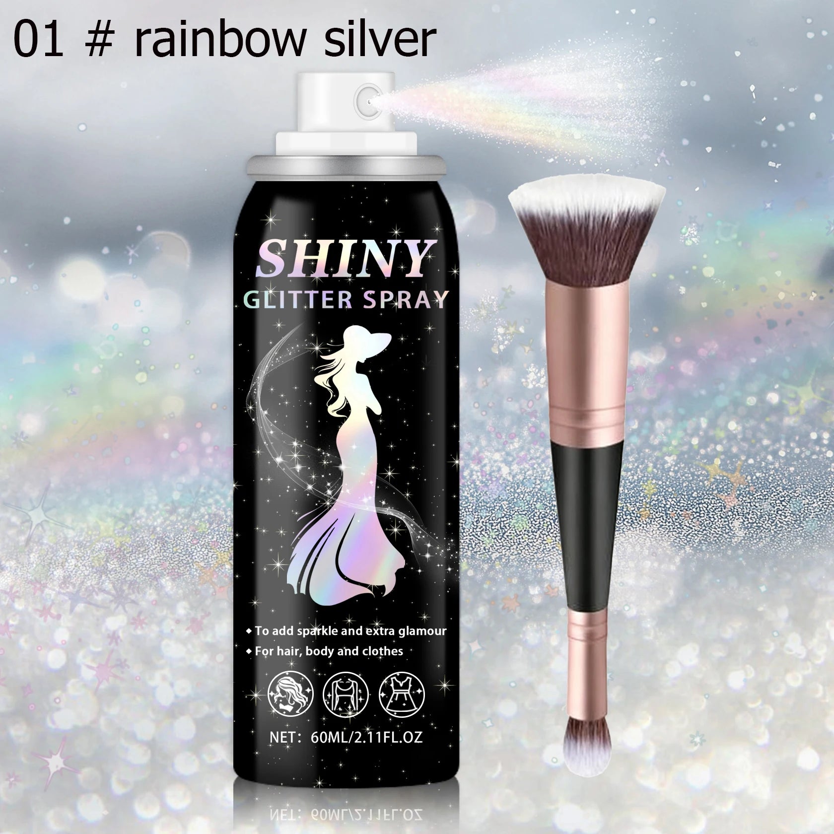 2025 New Holographic Body Glitter Spray for Hair Clothing Quick Drying Long Lasting Shimmer Christmas Decorative Accessories
