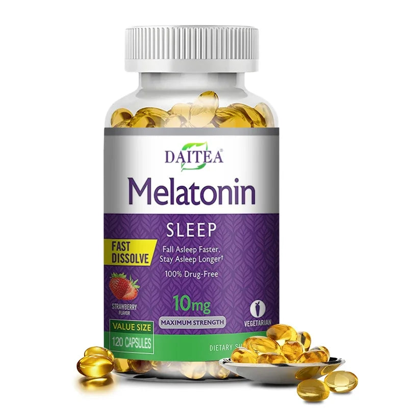 Daitea Melatonin 10mg, Sleep Dietary Supplement, 120 Strawberry Flavored Capsules, Contains Melatonin - Healthy Sleep