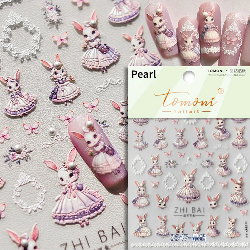 Lovely Cat Bunny Bowknot Poker Crown Lock Key Easter Eggs Love Cute Rabbit Mushroom Chick Flower Dog DIY Nail Art Stickers Decal