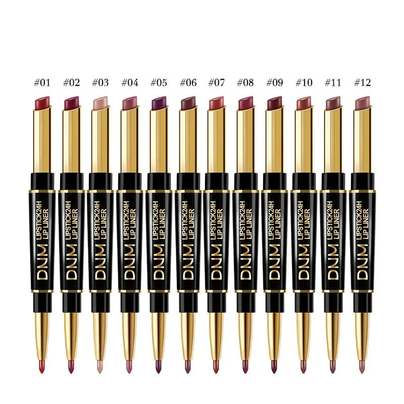 DNM Double-ended Matte Lipstick Pencil Non-stick Cup Long Lasting Lipstick Lip Liner Waterproof 2 In 1 Lip Stain Pencil Makeup