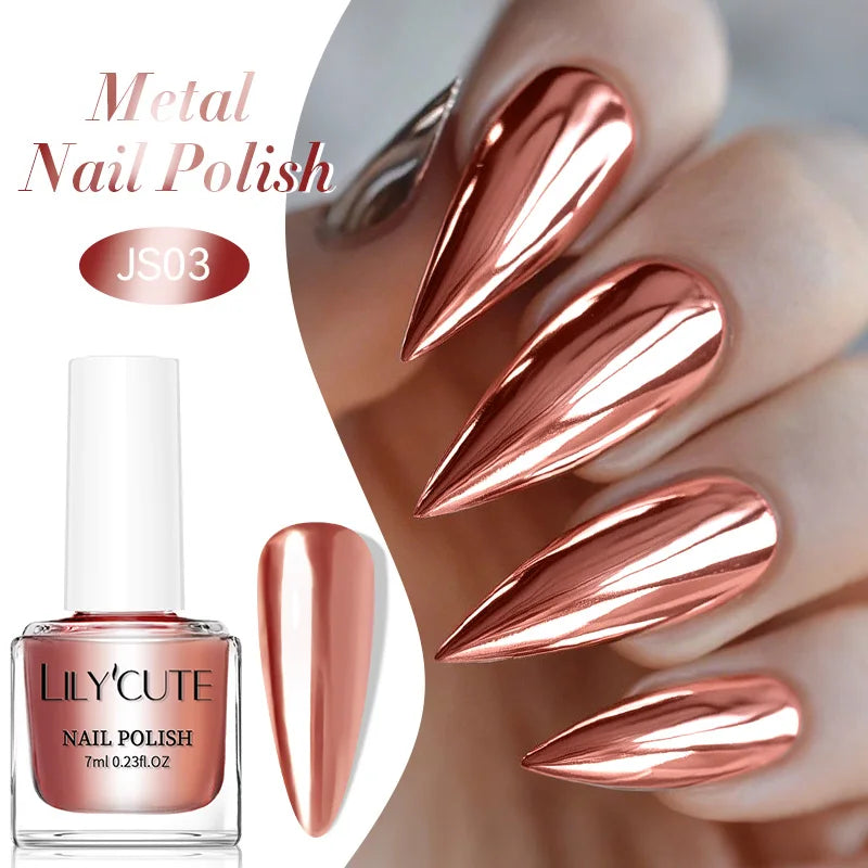 LILYCUTE 7ml Mirror Metallic Nail Polish No Need of UV LED Lamp Nail Supplies Vernis Red Purple Mirror Effect for Nails
