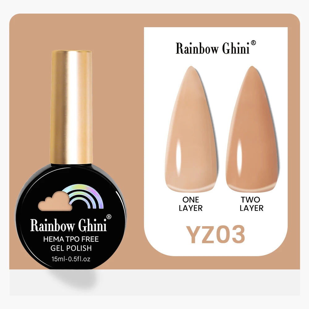 Rainbow Ghini 15ML 146 Colors Long-Lasting Colorful Gel Nail Polish Professional UV/LED Gel Polish Base Coat Matte Top Coat