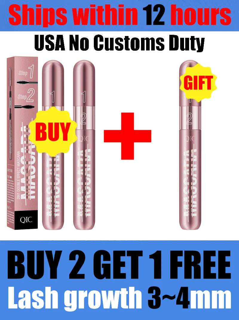 QIC new rose gold double-effect mascara, dense and slender two-in-one waterproof and non-smudging curled mascara.