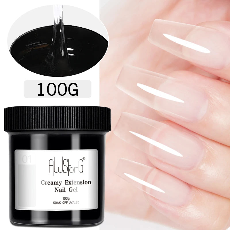 AWStorG 3pcs/Set 100g Clear Creamy Building Nail Gel Nail Extension Gel Kit Hard Constructed Gel Nail Strengthener Manicure