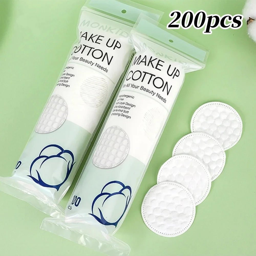 100/200pcs Soft Round Cotton Pad With Double-sided Texture Daily Facial Cleaning Makeup Removal Skin Care For Home And Travel Us