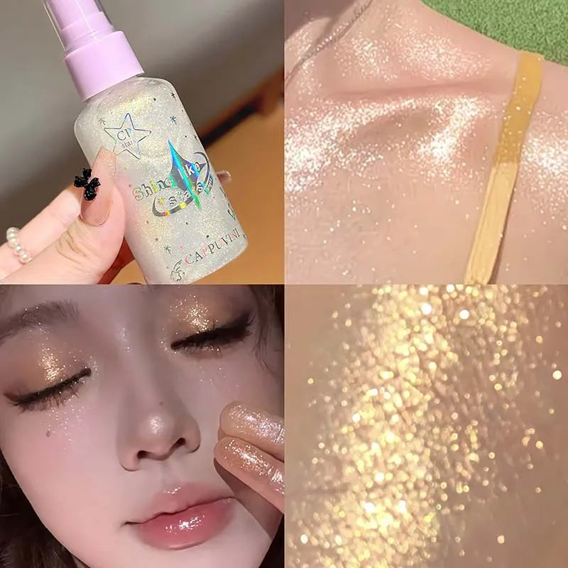 Instantly Covered with Sparkling Liquid Highlight Spray Moonlight White Lasting Shiny Face and Body Night Club Sparkling Makeup