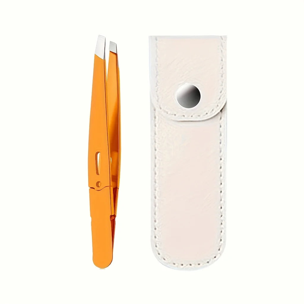 Orange Stainless Steel Eyebrow Tweezers with White Case Precision Tip Painless Hair Removal, Durable Slender Tip Gifts